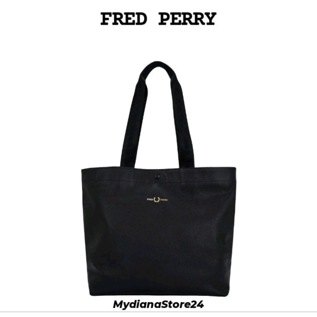 FRED PERRY - FRED PERRY TUMBLED LEATHER TOTE BAG - BLACK