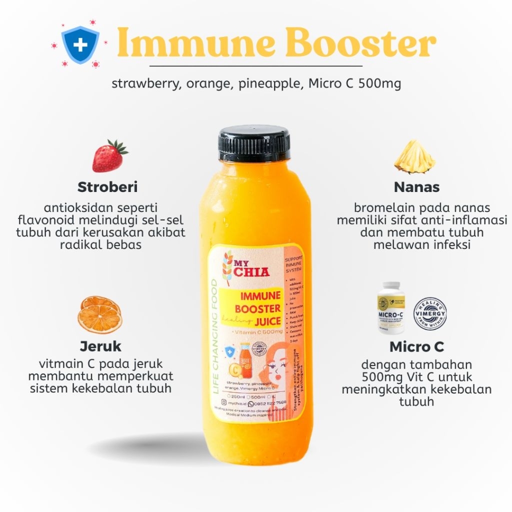 

Immune Booster Healing Juice 250ml dengan Vimergy Micro C Jus Immunity Series untuk imun Cold Pressed My Chia