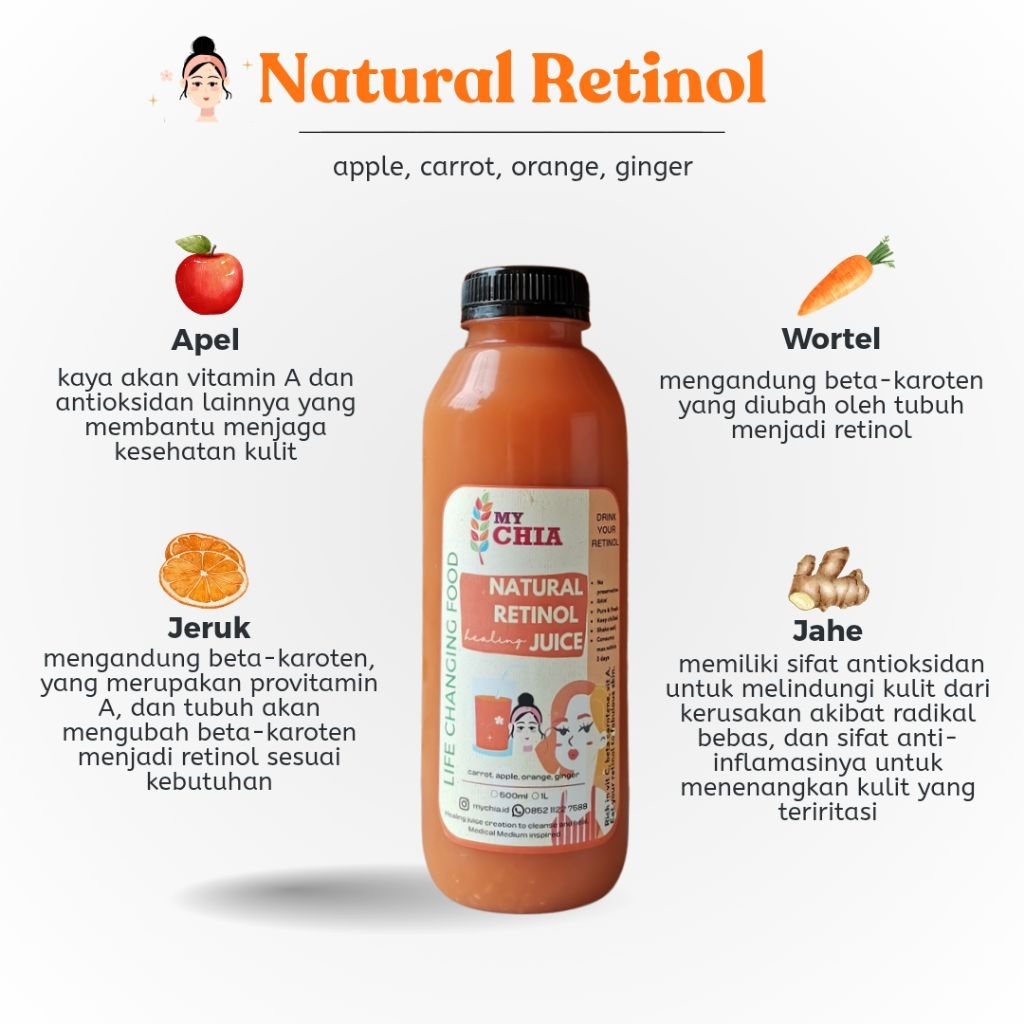 

Natural Retinol Healing Juice 1 Liter Cold Pressed Jus Awet Muda Anti aging