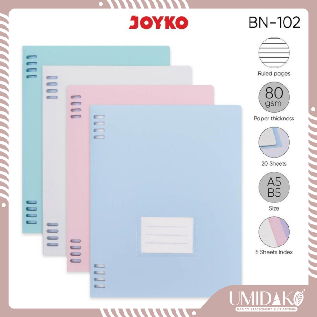 

[UMIDAKO] BINDER NOTE | BINDER NOTE PASTEL A5 B5 | BINDER NOTE LUCU 6 RING 8 RING JOYKO BN-102