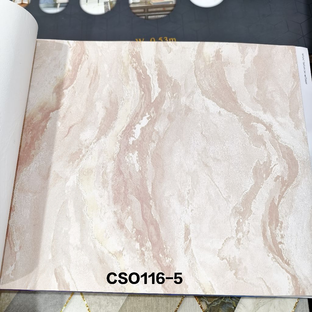 Wallpaper motif marmer berglitter Abu-abu Silver Cream Putih