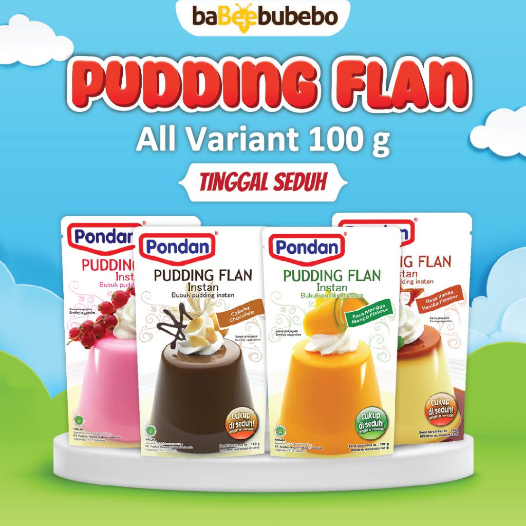 

Pondan Pudding Flan 100g Pudding Seduh, Pudding Lembut, Pudding Instant Cokelat/Strawberry/Vanila/Mangga