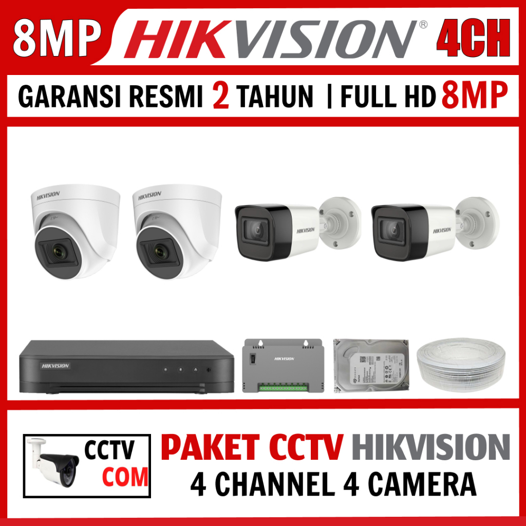 PAKET CCTV HIKVISION 8MP 4 CHANNEL 4 CAMERA