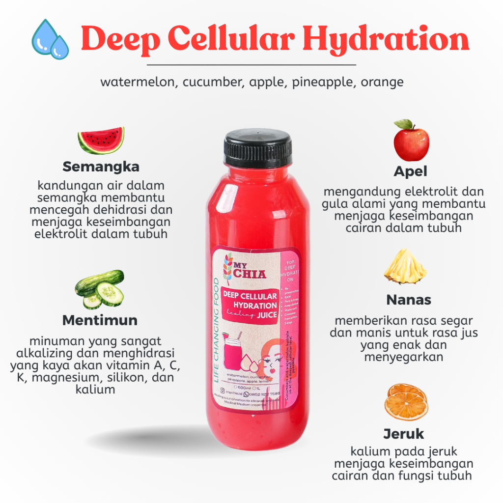 

Deep Cellular Hydration Healing Juice 500ml Jus Timun Semangka Cold Pressed