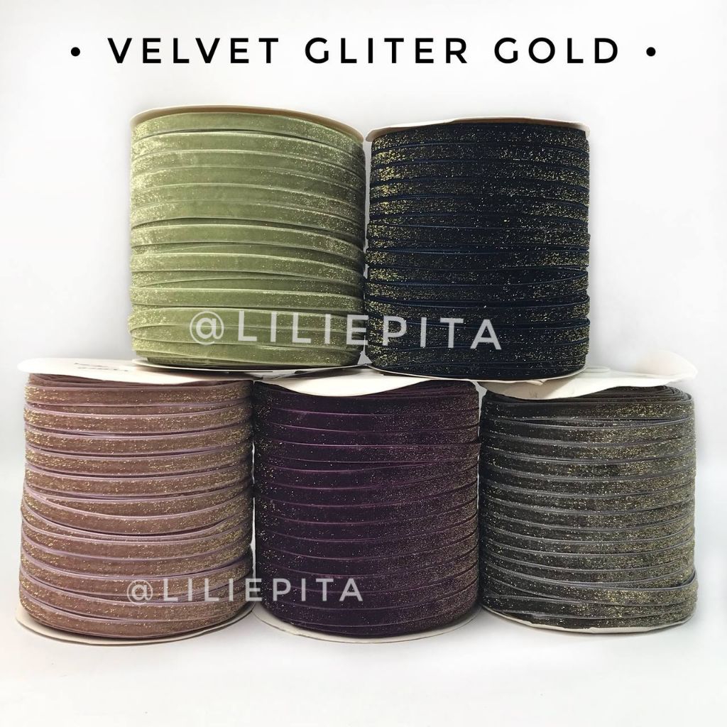 

10 YARD -2.5 CM | VELVET GLITER GOLD/VELVET GLITER HALUS GOLD/BLUDRU GLITER GOLD