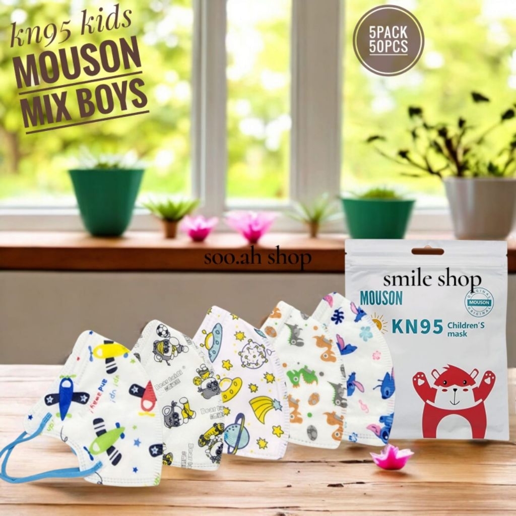 MASKER KN95 Mouson Kids Motif Isi 5pack 50pcs Usia 4-12 thn