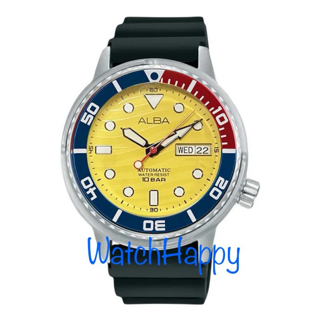 JAM TANGAN ANALOG PRIA ALBA AL4615X1 / AL4615 / AL4615X MECHANICAL AUTOMATIC MOVEMENT YELLOW PATTERN