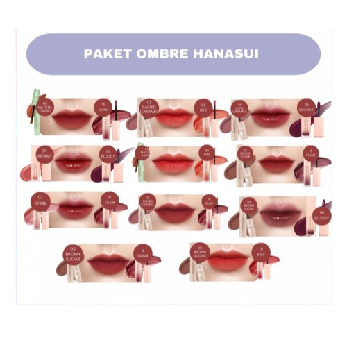 Paket Ombre Hanasui | Lip Cream | Lip Tint | Lip Cream Boba | Lip Cream Matcha