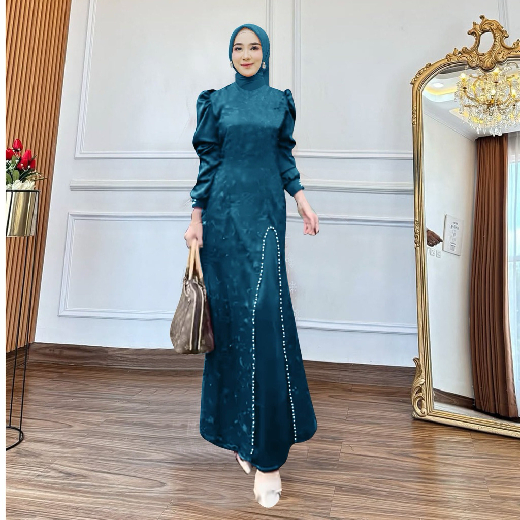 MAXI NAURA ( M L XL XXL 3XL) Gamis pesta model terbaru Dress satin tile muitara Baju kondangan Gamis