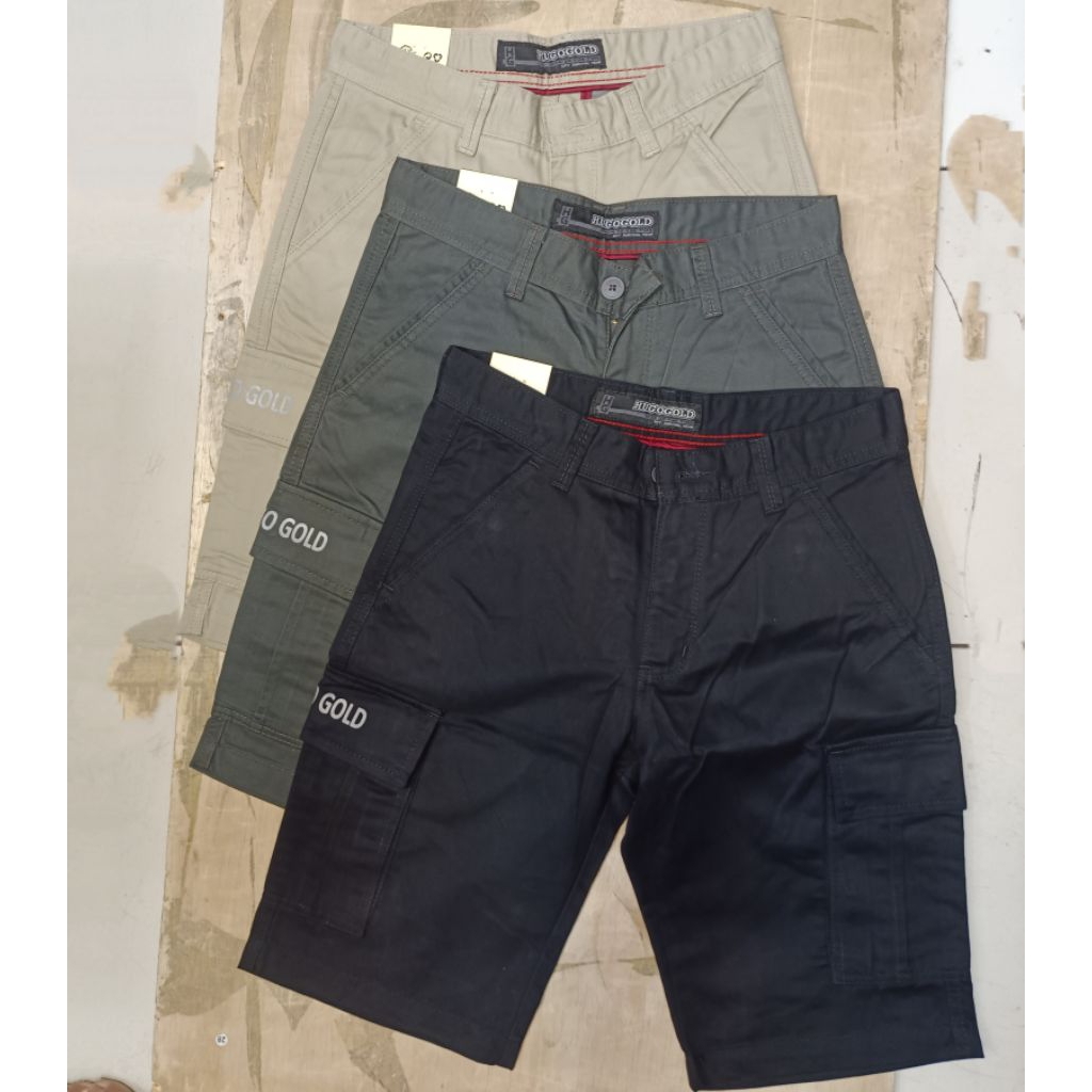 Celana Pendek Kargo Pria Bahan Kanvas Jumbo size 28-38 Premium - Celana Pendek Gunung Hugo Gold - Ce
