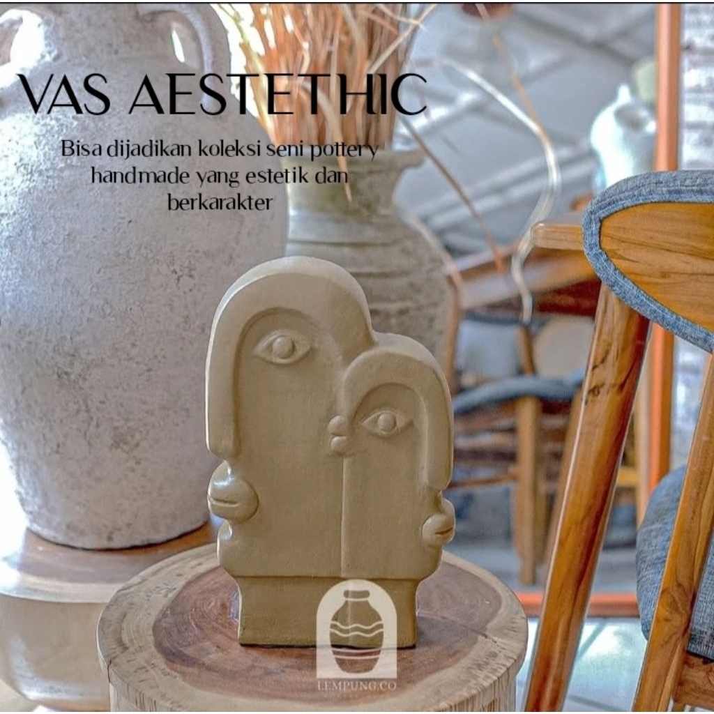 pot gerabah vas tanah liat bentuk wajah kekinian vas gerabah