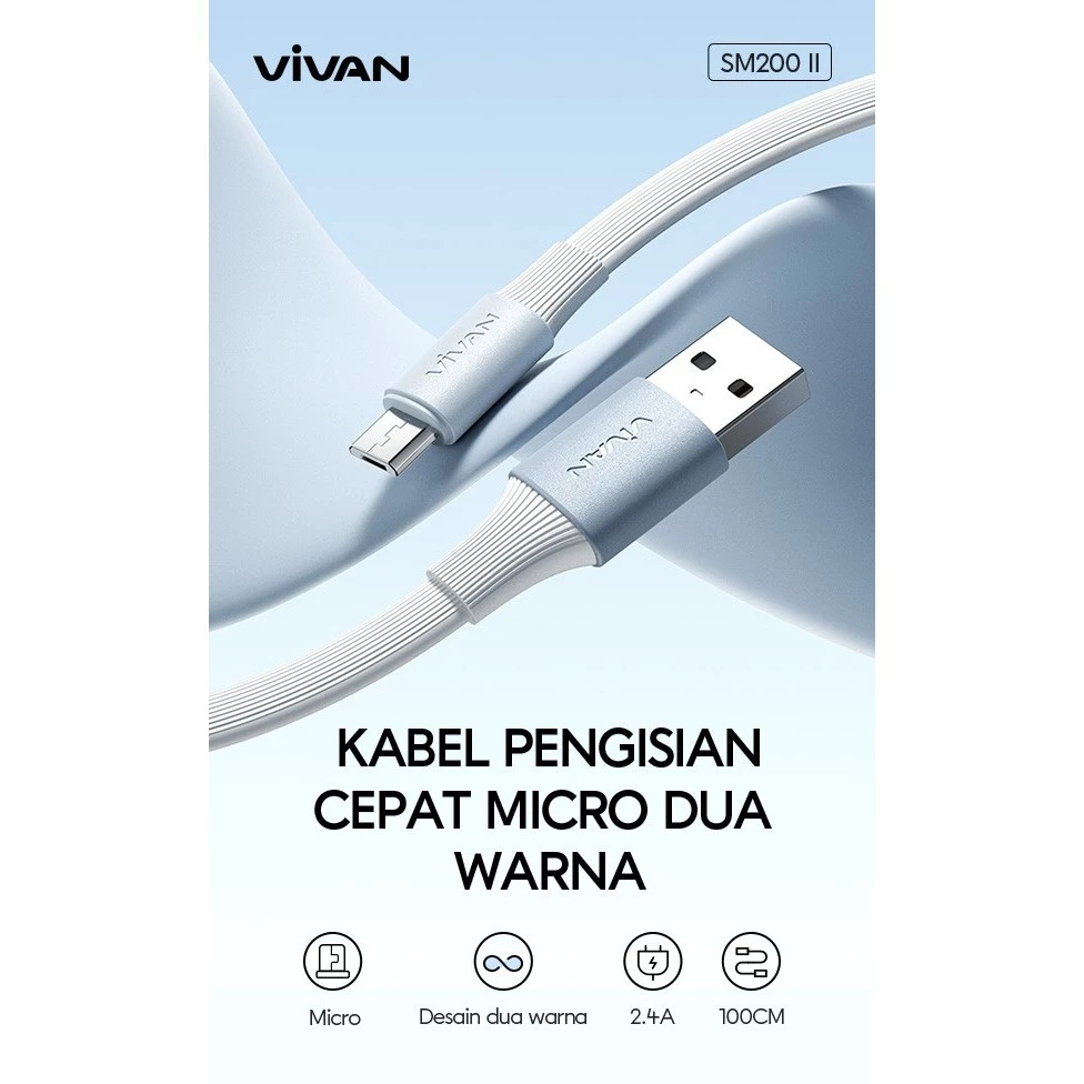 Kabel Data Vivan SM200 II Kabel Data Micro USB 2meter Kabel Data 2 Meter micro usb vivan sm200 II