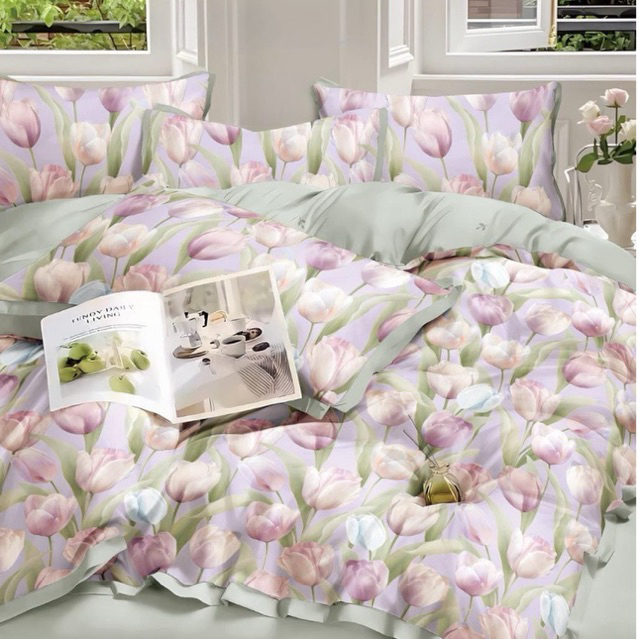 BIOSIBEDDING Bedcover Katun Jepang Motif Bunga Pink Hijau minimalis Vintage Murah Original - grosir 