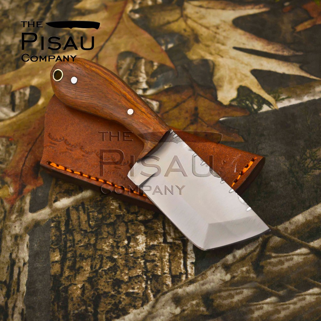 isau Mini Tanto Handmade – Baja Karbon & Gagang Rosewood + Sarung Kulit