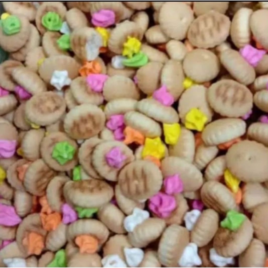 

Biskuit gem rose 200 gr Kue Kancing Monas gembrose kembang gula warna warni biskuit jadul