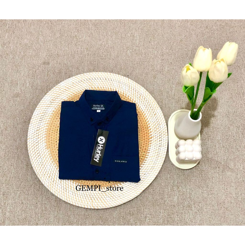 Hurley Kemeja Polos Anak Biru Navy/Kemeja Anak Laki Laki Umur 1-14 Tahun/Hem Kemeja Anak Terbaru Mod