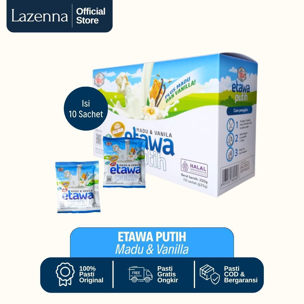 

ETAWA PUTIH - Susu Kambing Rasa Madu Vanila 1 Box isi 10 Sachet
