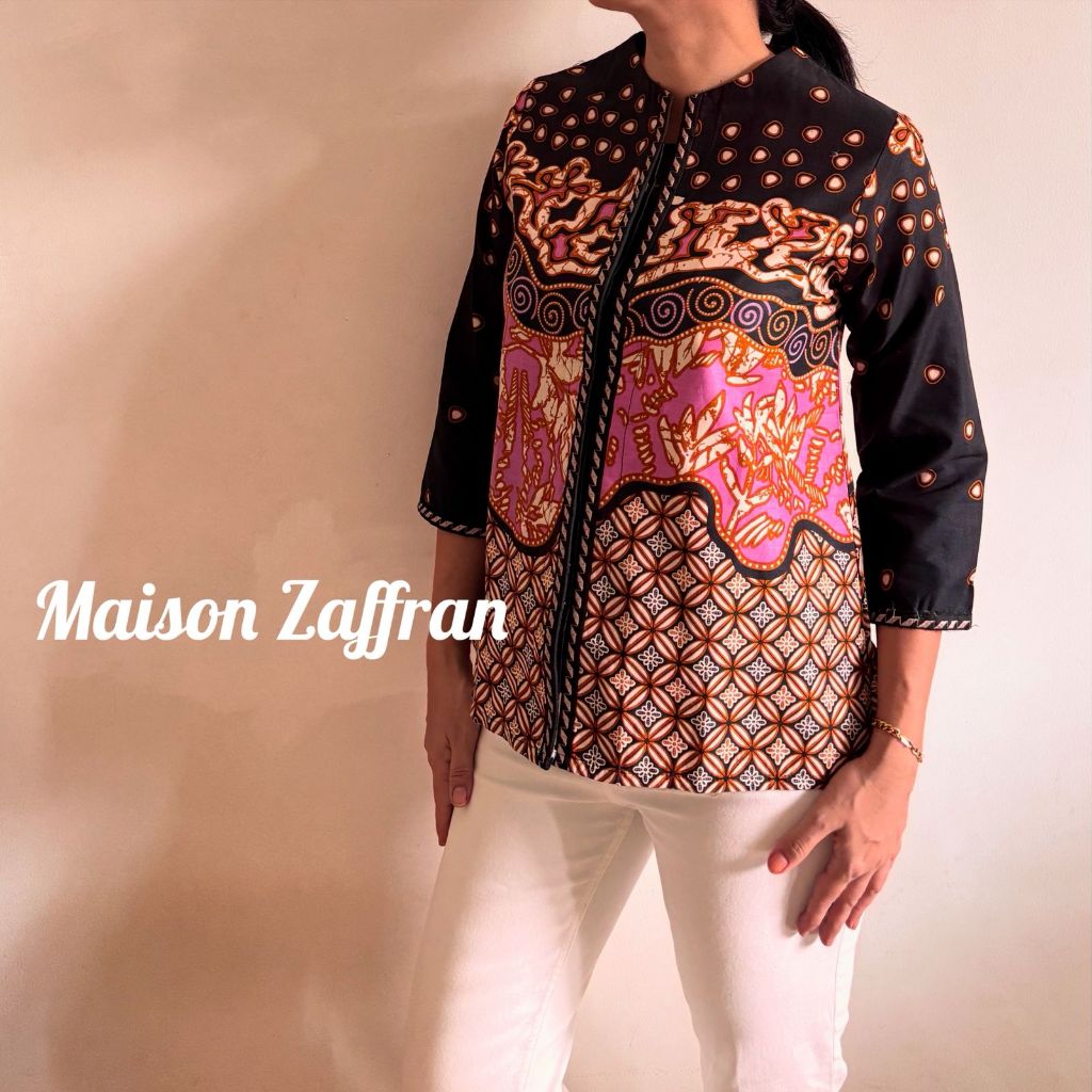 Batik List Bordir Top Black Pink Kawung