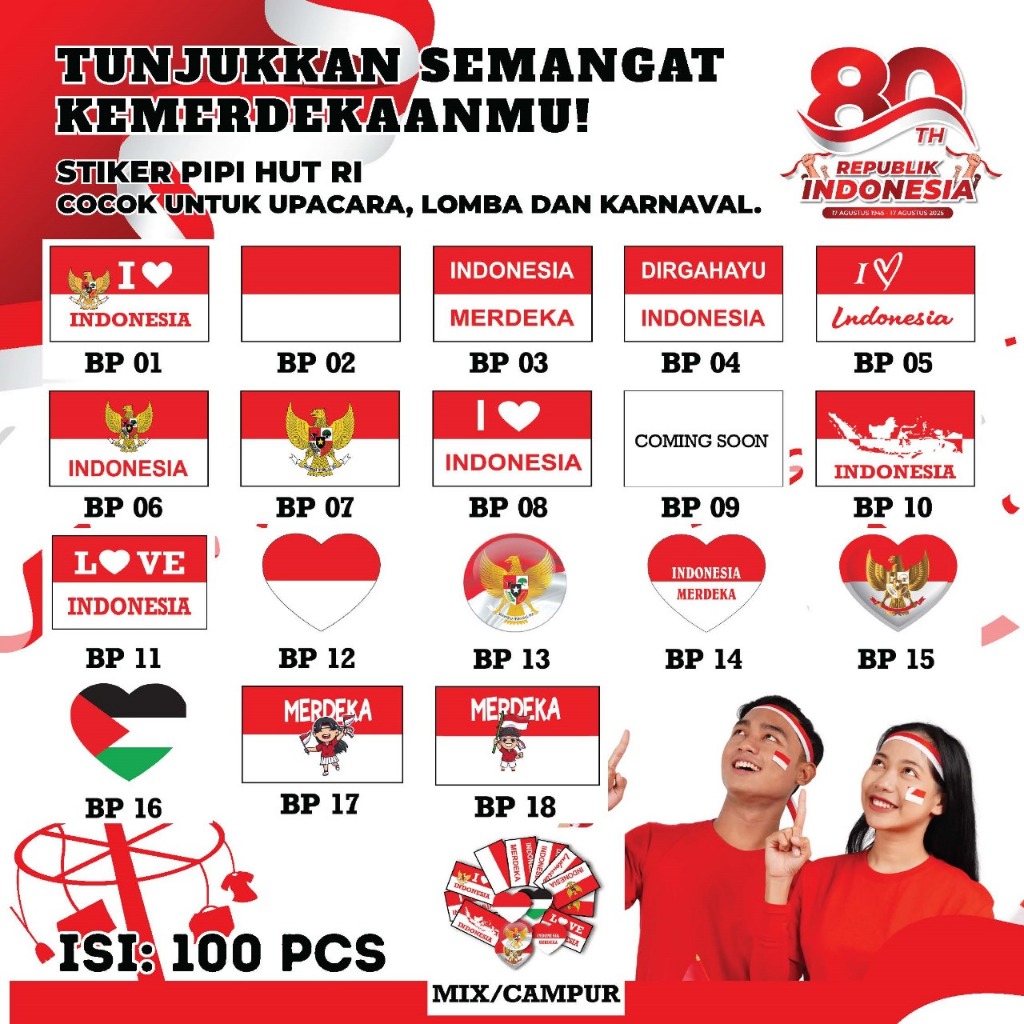 

Stiker Bendera Merah Putih Stiker pipi Bahan Stiker Chromo Isi 100 pcs