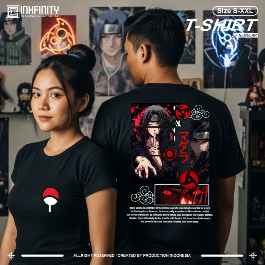 Kaos Pria Distro Anime Naruto Uchiha Itachi Katun 30s Lengan Pendek Original Hitam Keren Inkfinity