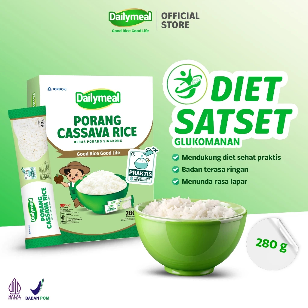 

Dailymeal - Porang Cassava Rice 280g: Beras Porang Praktis Nasi Diet Sehat, Superfood Tinggi Serat 7 Sachet @40 gr