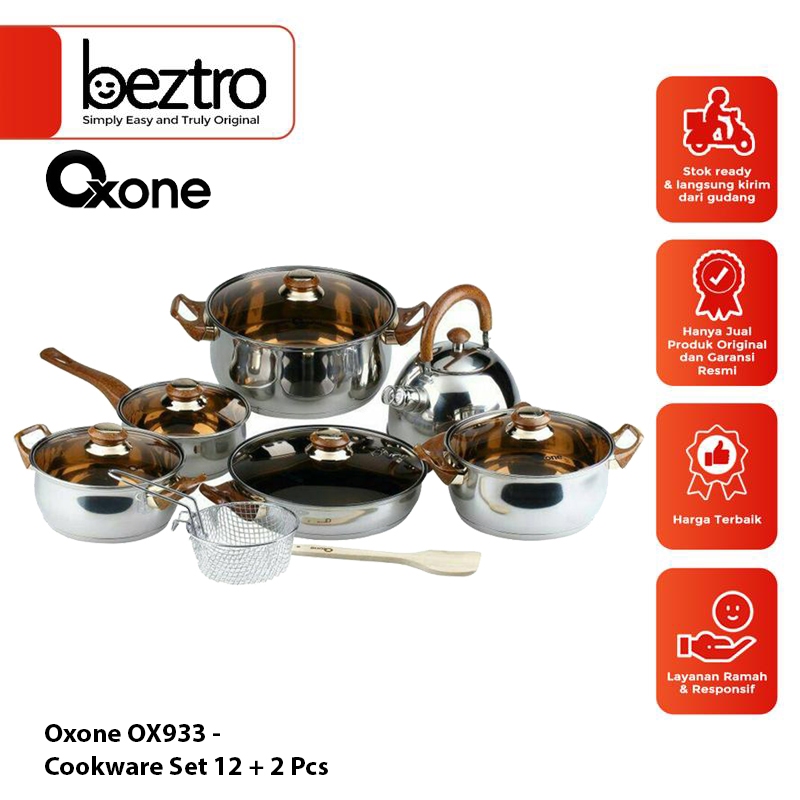 Oxone OX933 Cookware Set - Wajan Panci Stainless Steel Set Anti Karat Pengorengan Premium