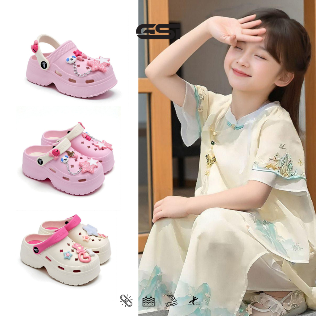 GSI Shoes Kids - Sandal Anak Perempuan Baim Fuji Tebal Bahan Karet EVA Premium Antislip Elastis dan 