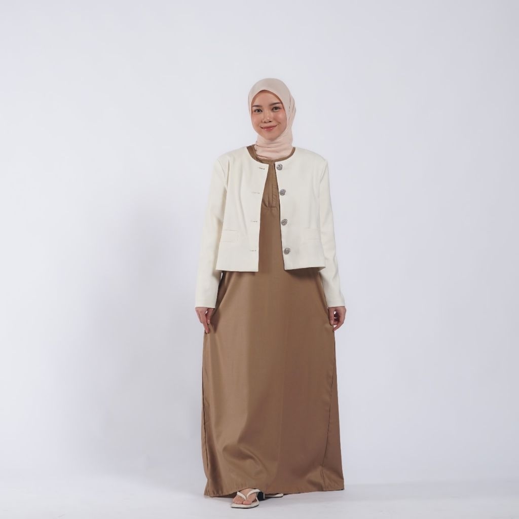 Gamis kekinian drees tanpa lengan bahan toyobo fd