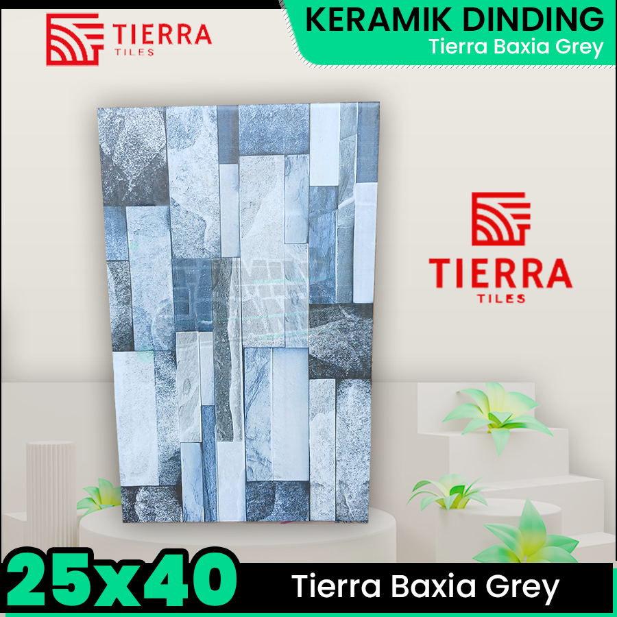 Keramik Dinding 25x40 Tierra Baxia Grey Motif Batu Alam Tekstur Kasar
