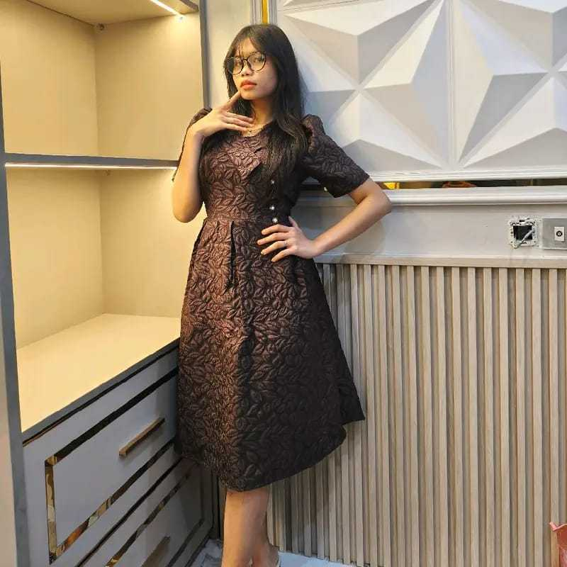 Dress Viloza Natal Dan Tahun Baru Kekinian Bahan Jacquard / Midi Dress / Dress Kondangan / Dress Iml