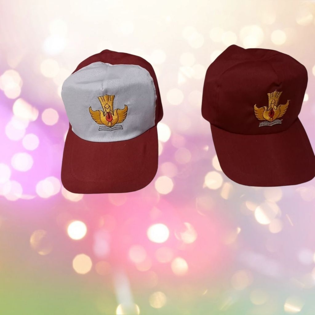 Topi sekolah SD Merah Putih cewek cowok logo bordir