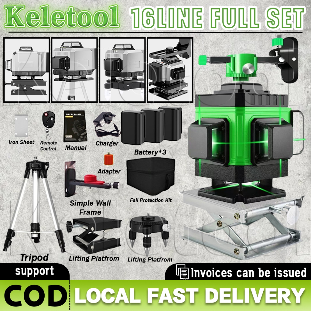 4D Laser Tukang Bangunan Waterpass Laser Level 16 Lines Plafon Meter Laser Digital 4 In 1 Mesin Self