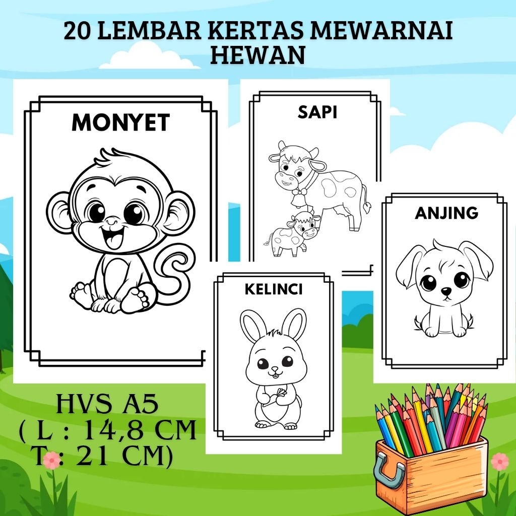 

KERTAS MEWARNAI HEWAN (A5) anak TK / SD