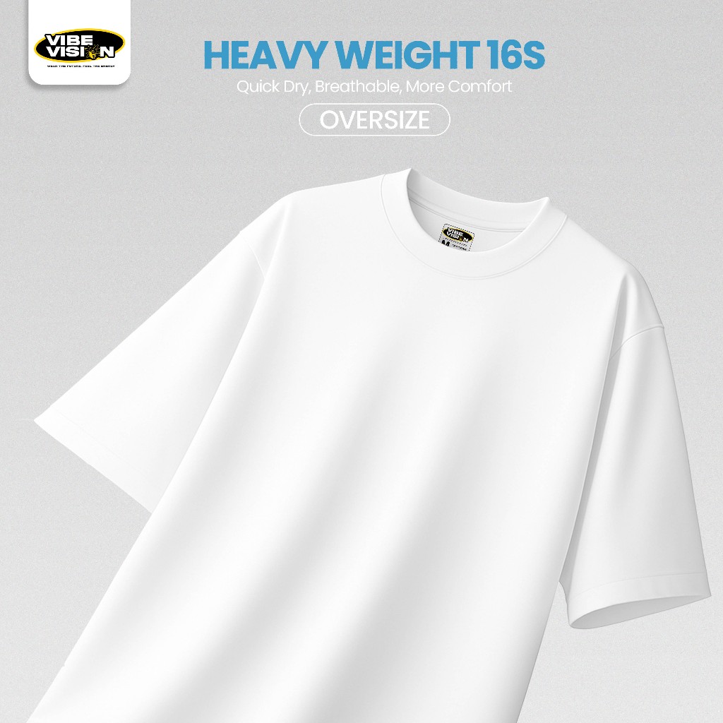 VibeVision Kaos Oversized Polos Cotton 16s | Kaos Oversized Putih Polos Pria Premium