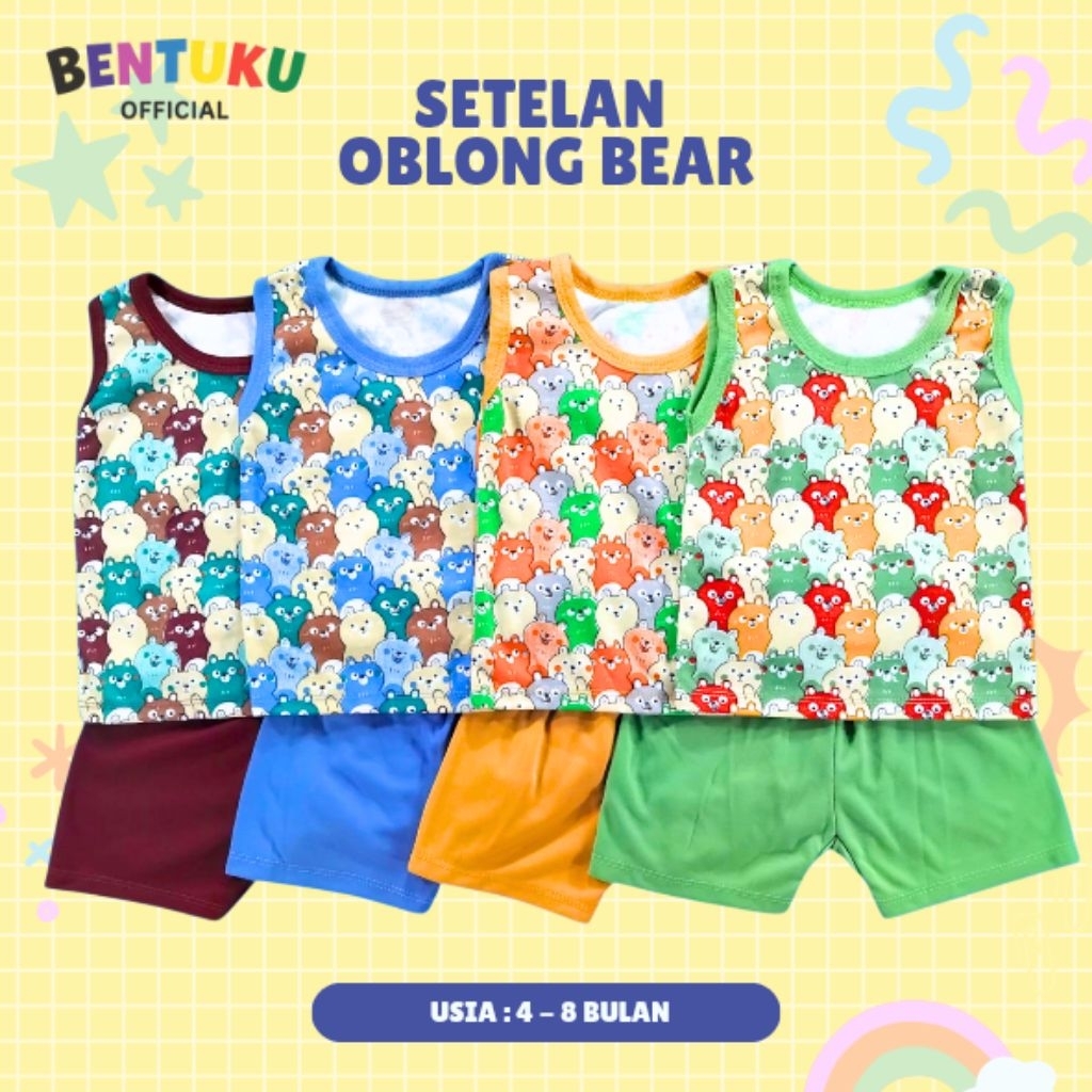 BAJU SETELAN OBLONG ATAS BAWAH REGULER BABY ANAK 4-8 BULAN BAHAN KATUN ADEM | MOTIF BEAR