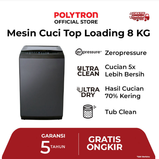 POLYTRON Mesin Cuci 1 Tabung 8 Kg PAW 8029TY I 9 Kg PAW 9029TY