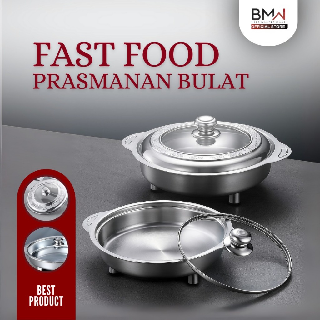 BMW Kitchen Ware - Tempat Makan Prasmanan Set Stainless Steel Fast Food Wadah Saji Lauk Tutup Kombin