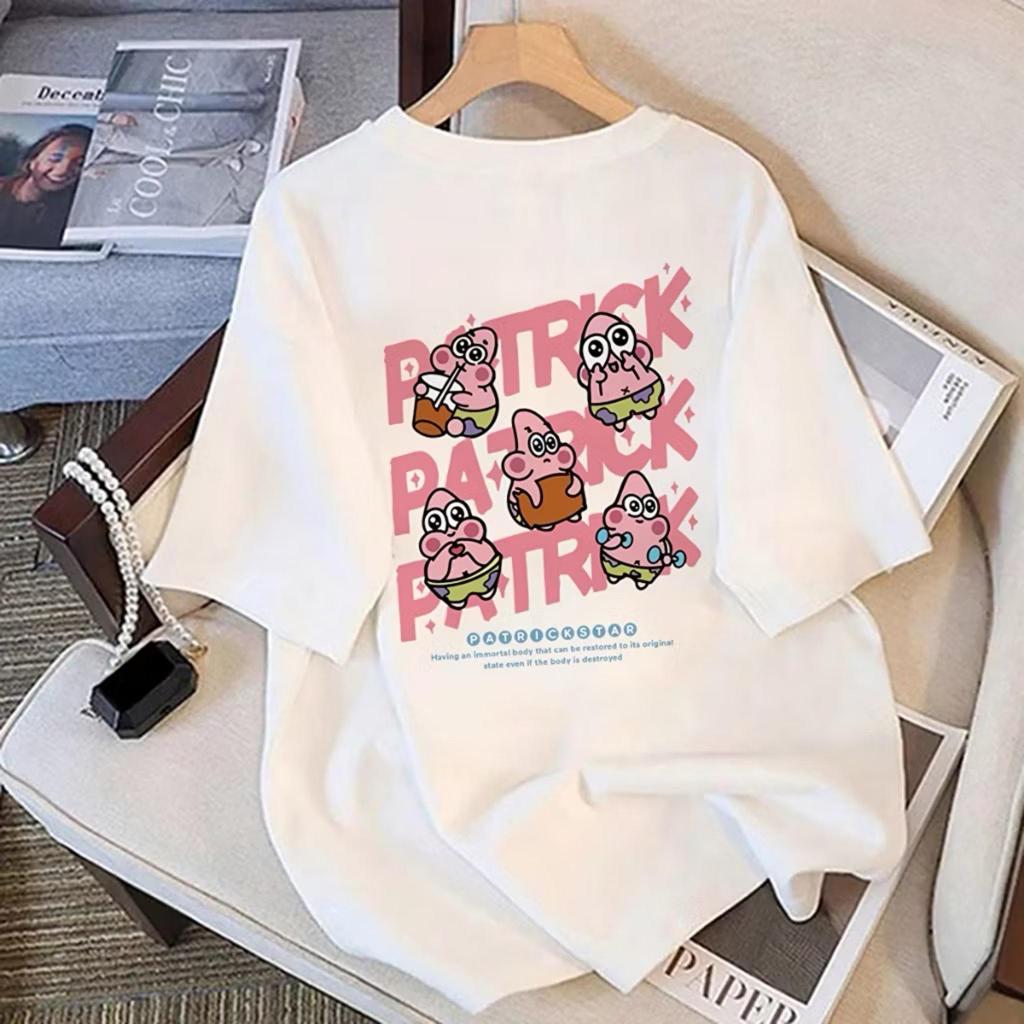 Kaos T-shirt Patrick Star Oversize Infiless Atasan Baju Unisex - Karakter Tulisan Patrick Pink Imut