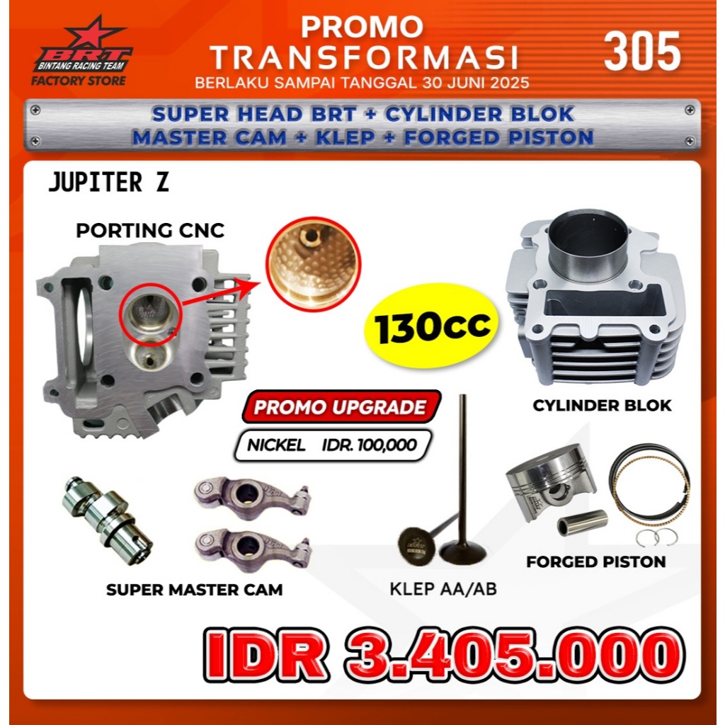 SUPER HEAD BRT + CYLINDER BLOK + MASTER CAM + KLEP + FORGED PISTON JUPITER Z