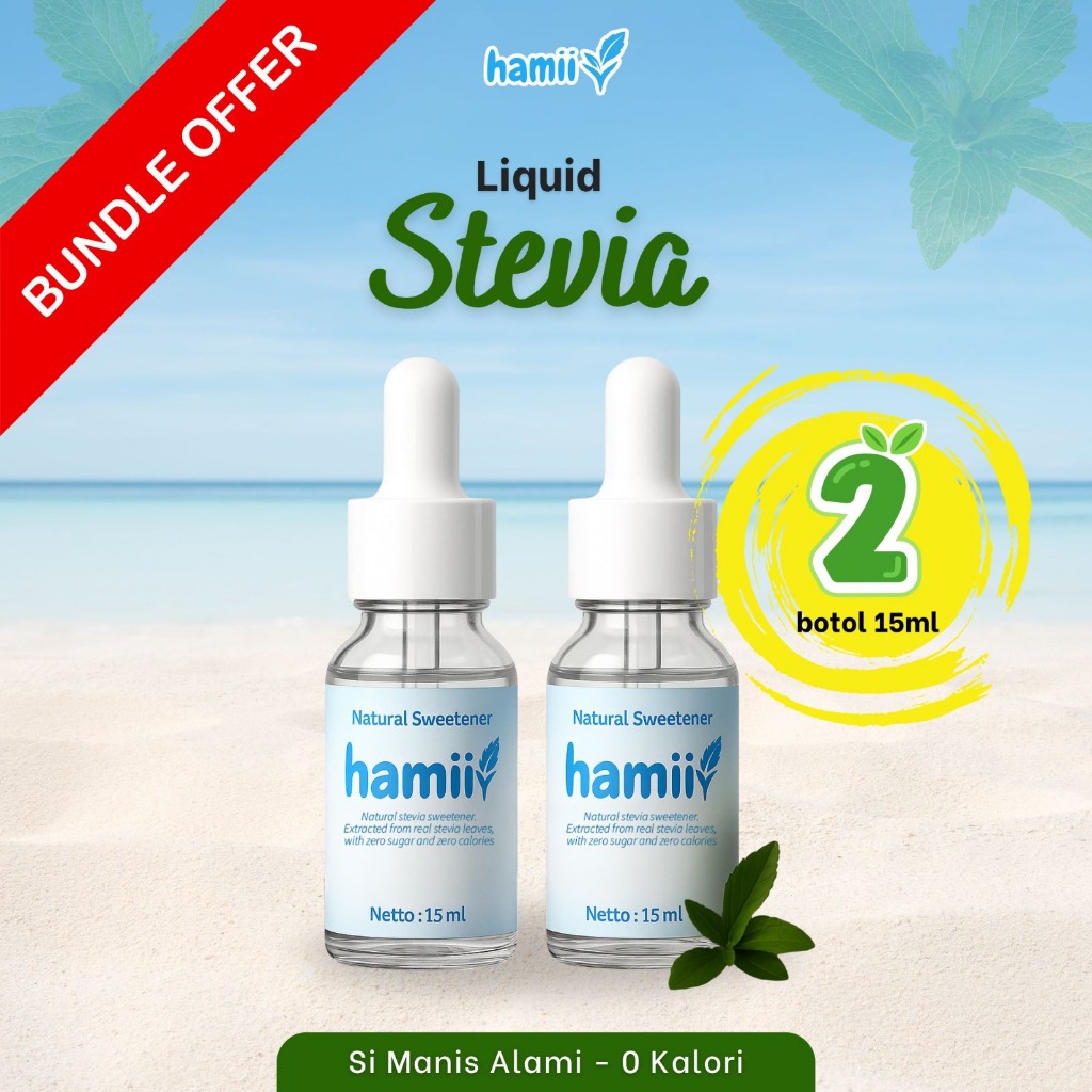 

Hamii Stevia Cair 15 ml x 2 [ Bundling 2 Pcs ] Pemanis Alami Pengganti Gula 0 Kalori 0 Gula
