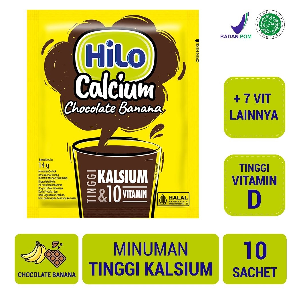 

HiLo Calcium Chocolate Banana - Minuman Bubuk Instan isi 10 Bungkus / Renceng @14 gram