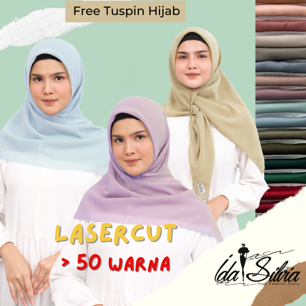 Jilbab Segiempat Kerudung Segi Empat Lasercut Hijab square Premium marun hitam black putih white sag