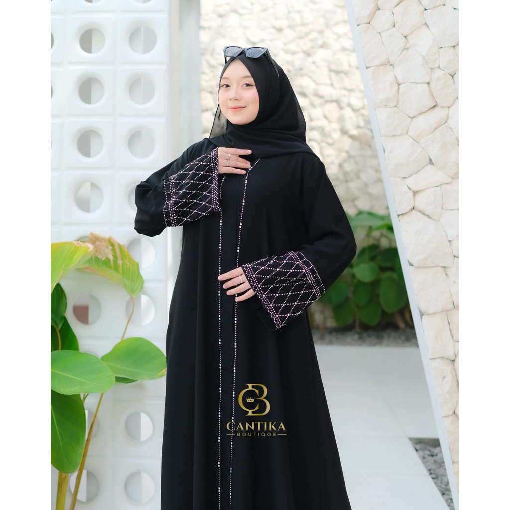 Gamis ABAYA RIYANA JET BLACK Premium Outher Abaya Terbaru Mewah Dan Elegan Cantika Muslim