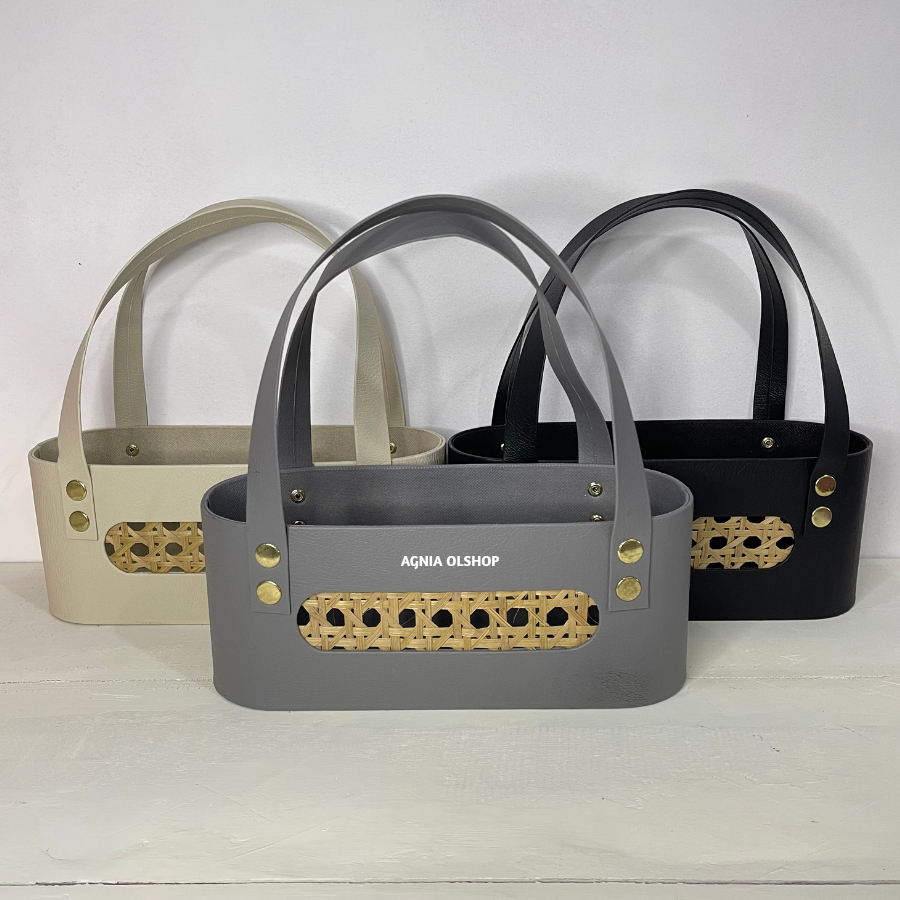 Tas Rinjing Kulit Sintetis Anyaman Bambu Tas Wanita Aesthetic