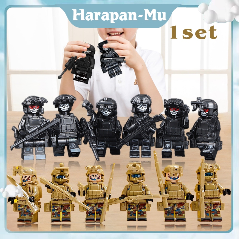 1 Set Mainan Tentara Mini Tentara Militer Swat Team Mainan Balok