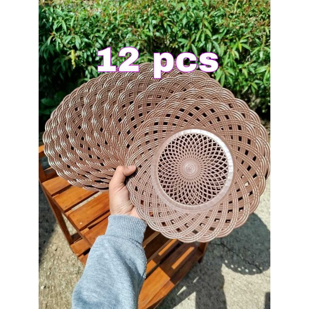 PIRING ROTAN PLASTIK 12PCS / Piring rotan plastik tebal