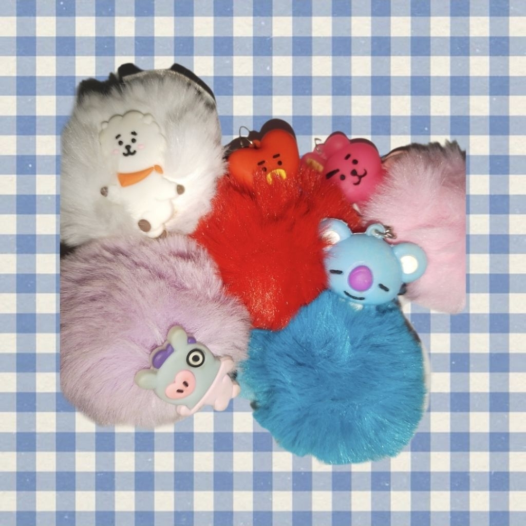 guppyhappy0o0 - gantungan kunci bulu BT21 | karakter BTS (Mang/J-Hope, RJ/Jin, Koya/RM) | keychain l