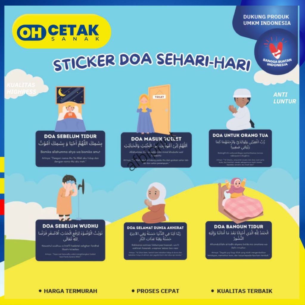 

Stiker Doa Sehari-hari Versi 1 I Sticker Anak-anak Tempelan Kaca/Pintu untuk Edukasi Anak Kecil - Oh Cetak Sanak