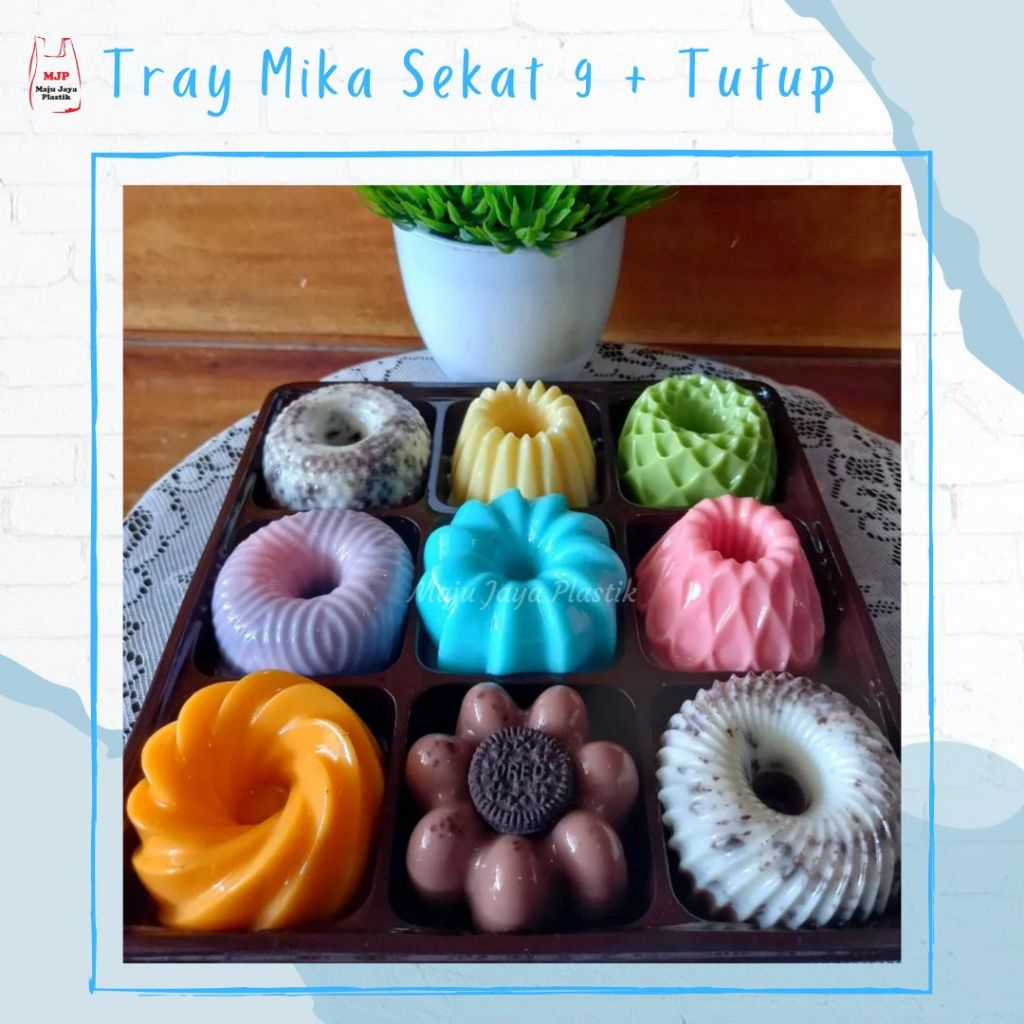 Tray puding mini + tutup 9 Slot | Wadah Mini cake,  box mika sekat Kue, Dessert, snack Hampers