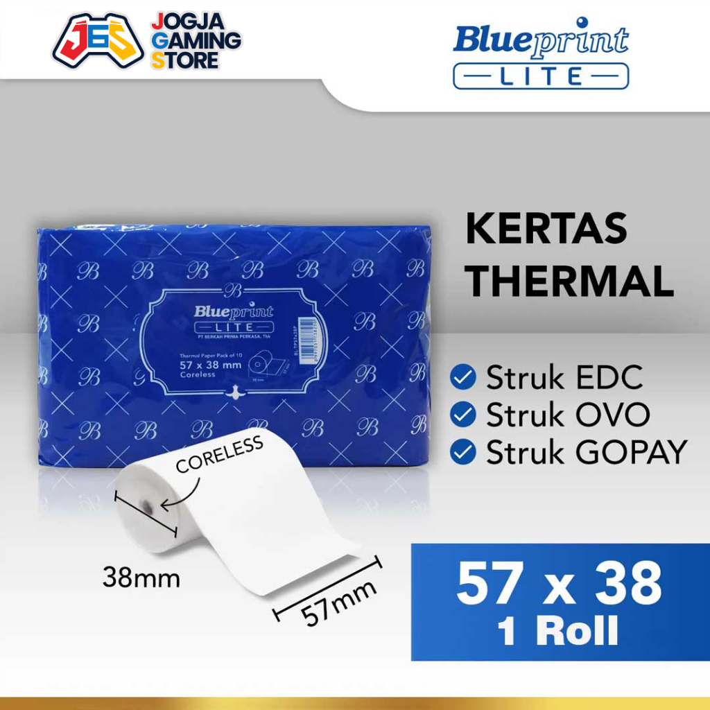 

Kertas Thermal / Kertas Kasir / Kertas Struk BLUEPRINT LITE 57x38 mm - 1 Roll